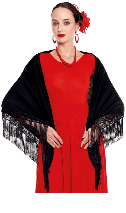 Schultertuch schwarz, bestickt