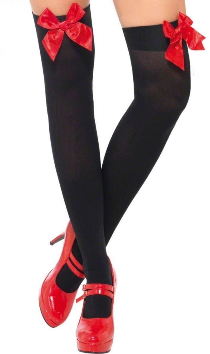 Schwarze Strümpfe mit roter Schleife