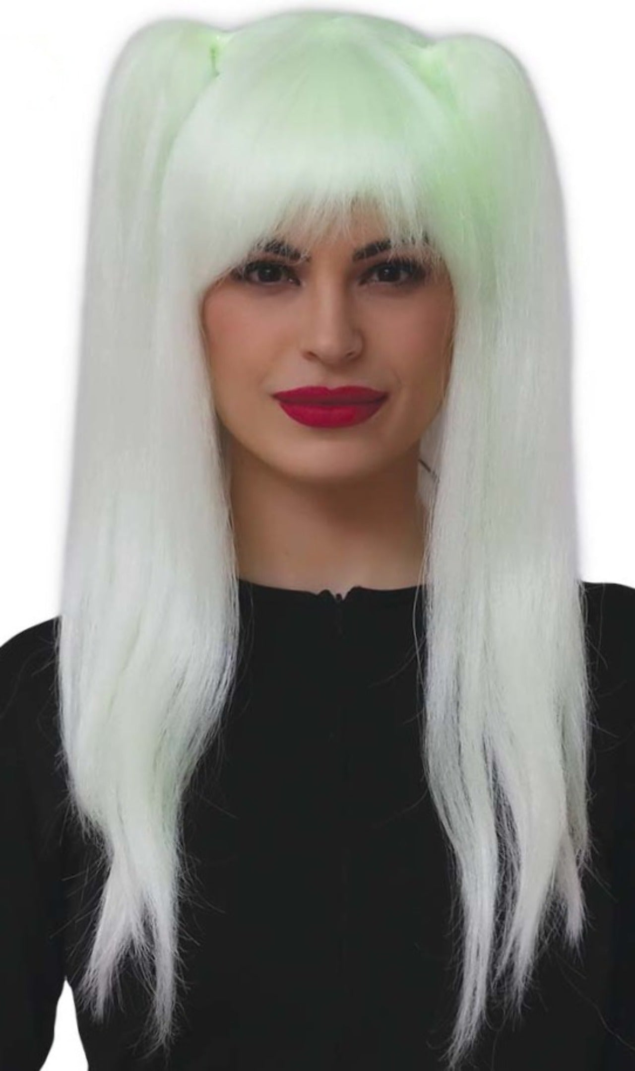 Weiße fluoreszierende Perücke mit Zöpfen