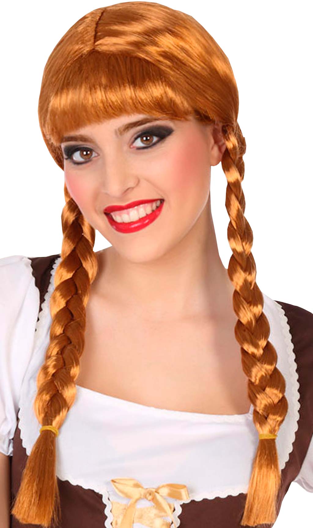 Braune Perücke mit Pony und Zöpfen