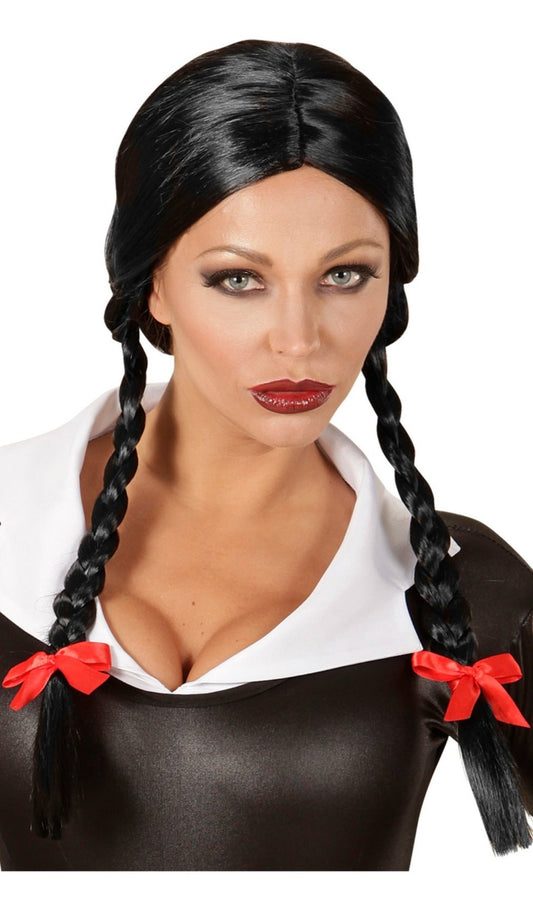 Gruseliges Gothic Mädchen Perücke Schwarz Zöpfe für Damen