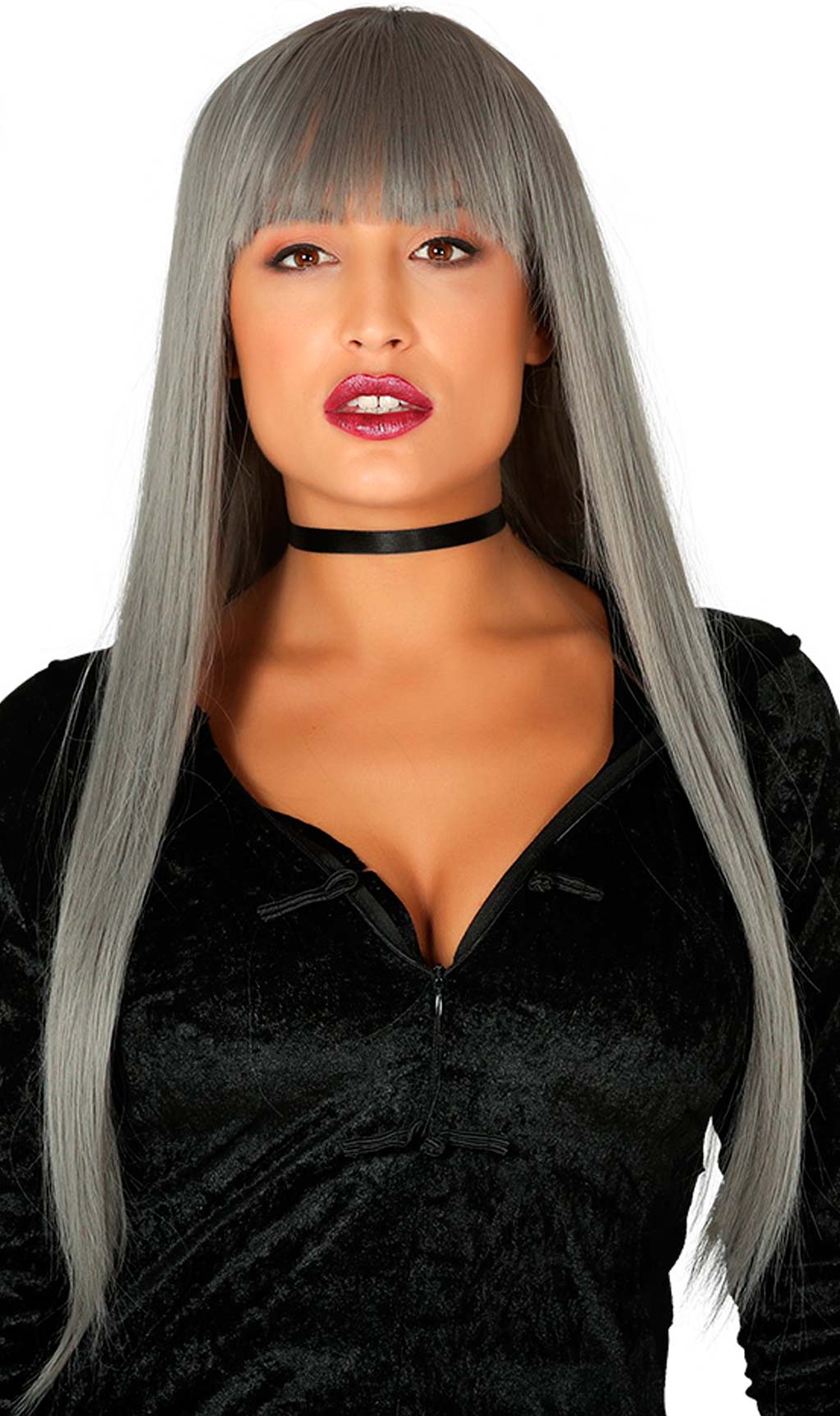 Perücke grau, lang und glatt