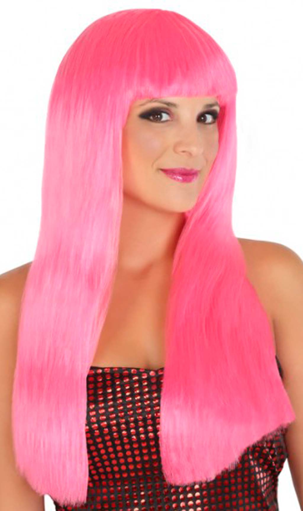 Langhaar Perücke Pony rosa