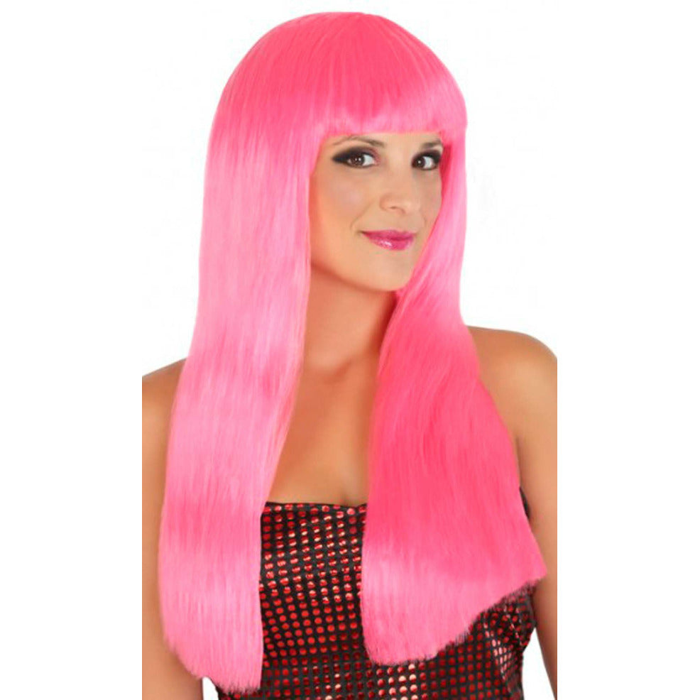 Peluca Larga Flequillo Rosa | Don Disfraz