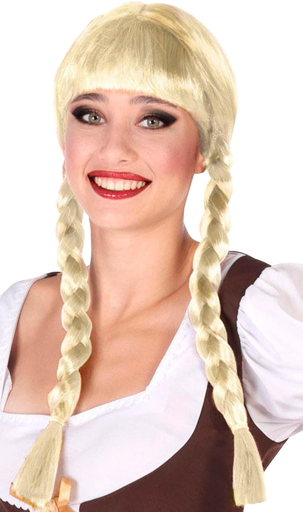 Blonde Perücke mit Pony und Zöpfen
