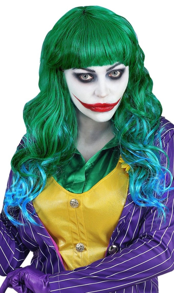 Lange Perücke grün und blau