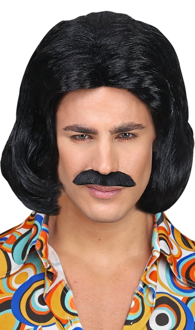 Perücke und Schnurrbart Dandy schwarz