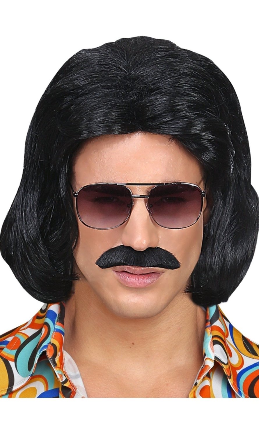 Perücke und Schnurrbart Dandy schwarz