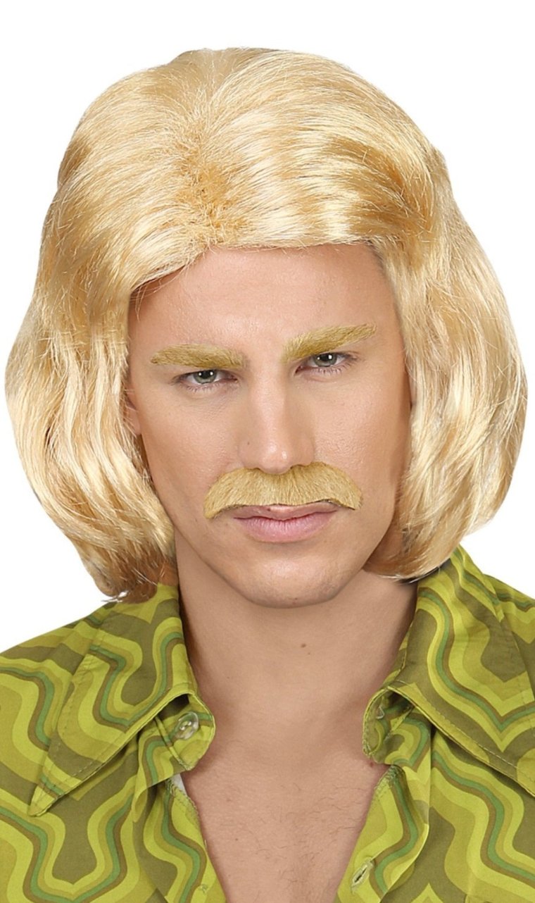 Perücke und Schnurrbart Dandy Blond