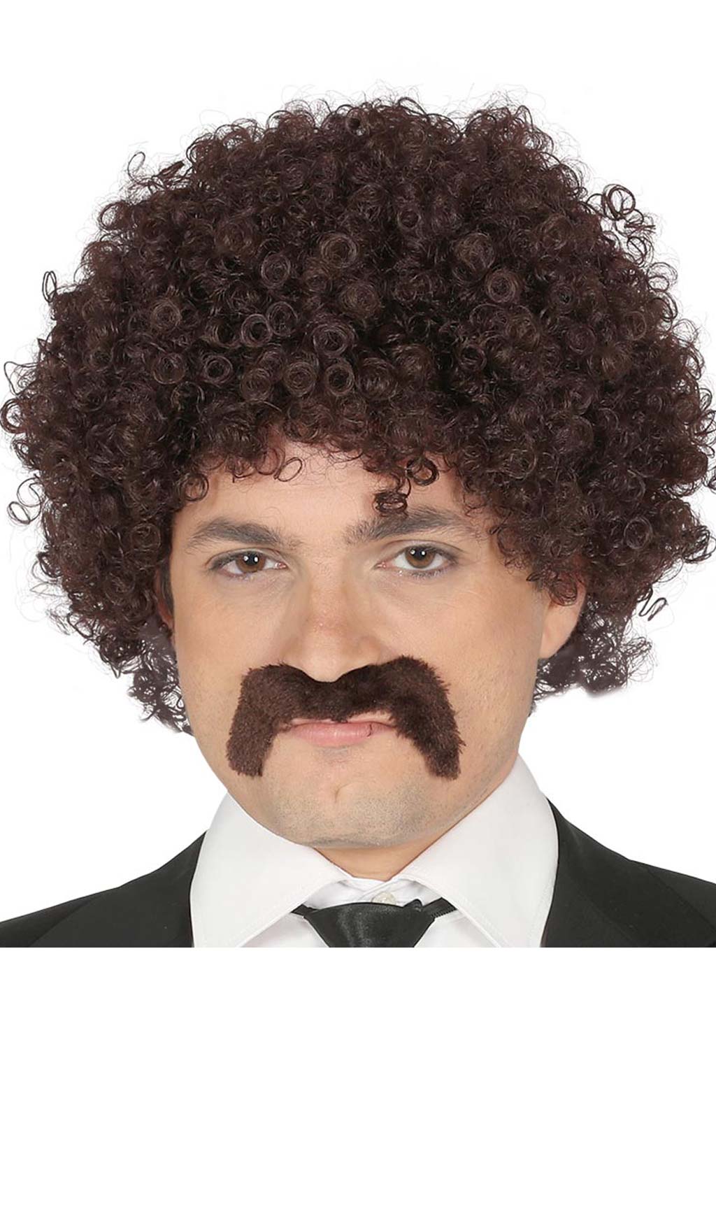 Perücke und Schnurrbart braune Locken