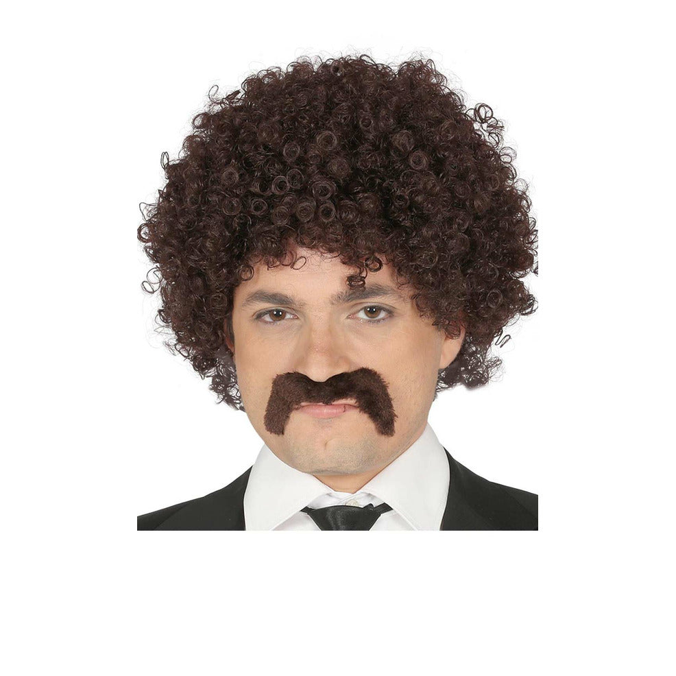 Peluca y Bigote Rizos Castaño | Don Disfraz