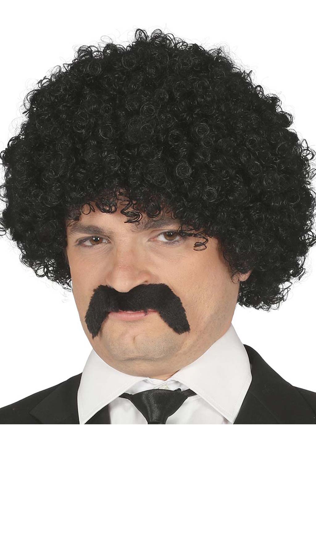 Perücke und Schnurrbart schwarze Locken
