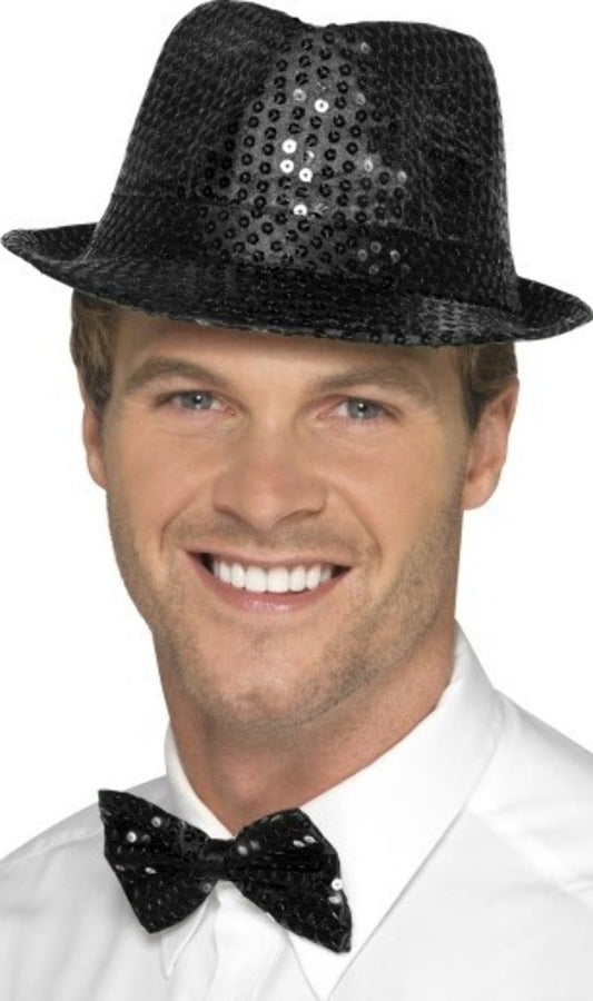 Gangster Hut Pailletten Schwarz