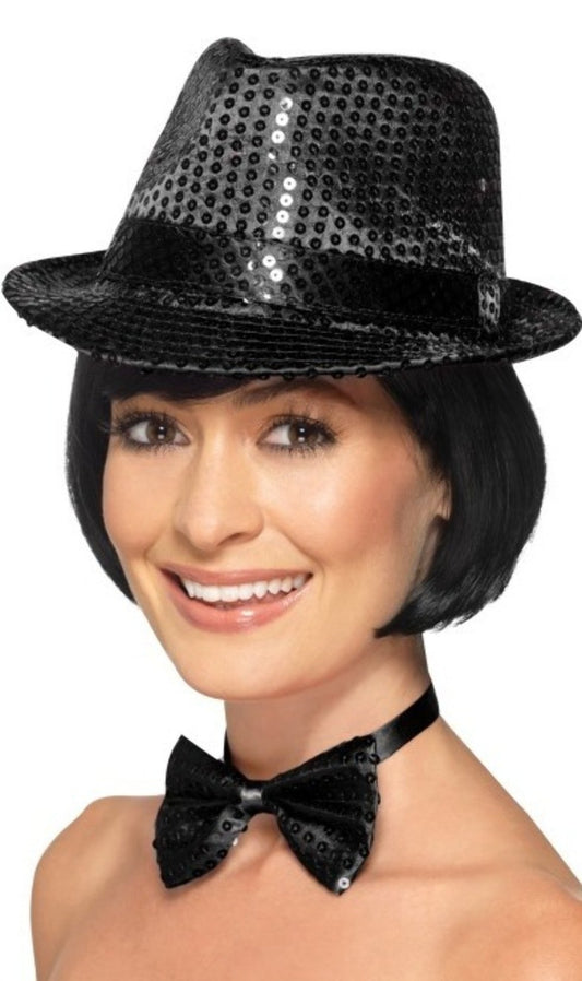 Gangster Hut Pailletten Schwarz
