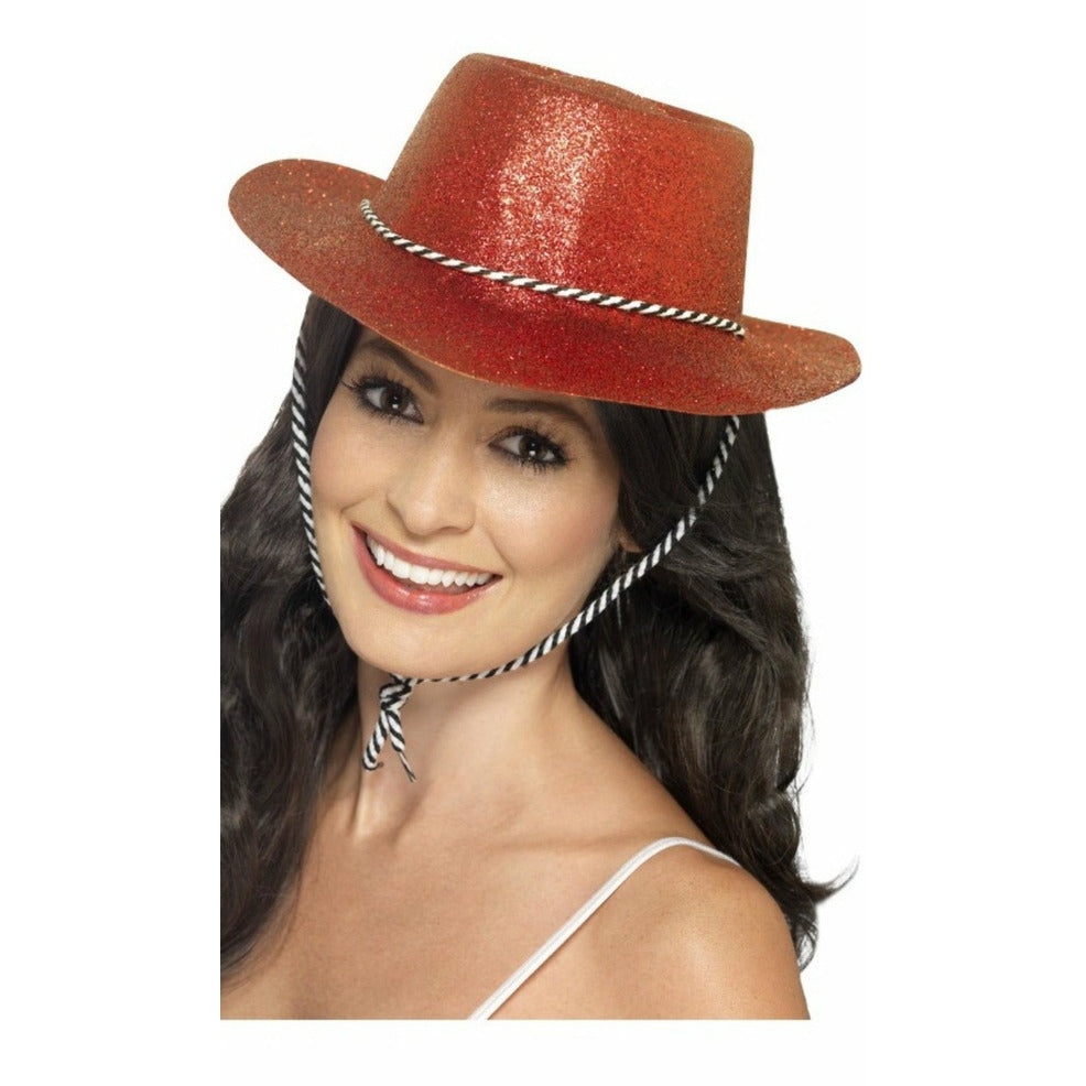 Sombrero de Vaquero Rojo Purpurina | Don Disfraz