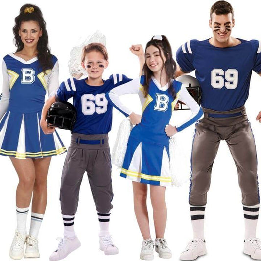 Cheerleader und Blaue Spieler Gruppenkostüme