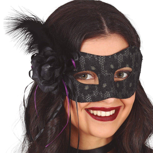 Schwarze Augenmaske mit Feder