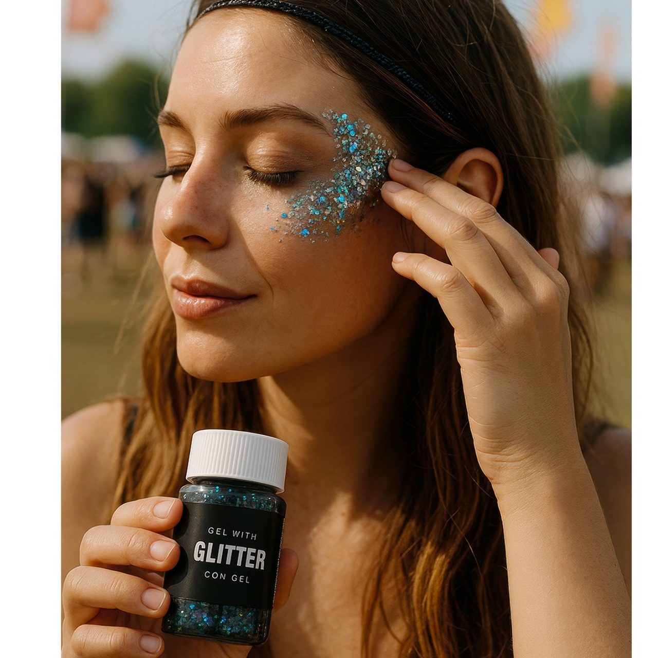 Blauer Glitter-Gel-Dose