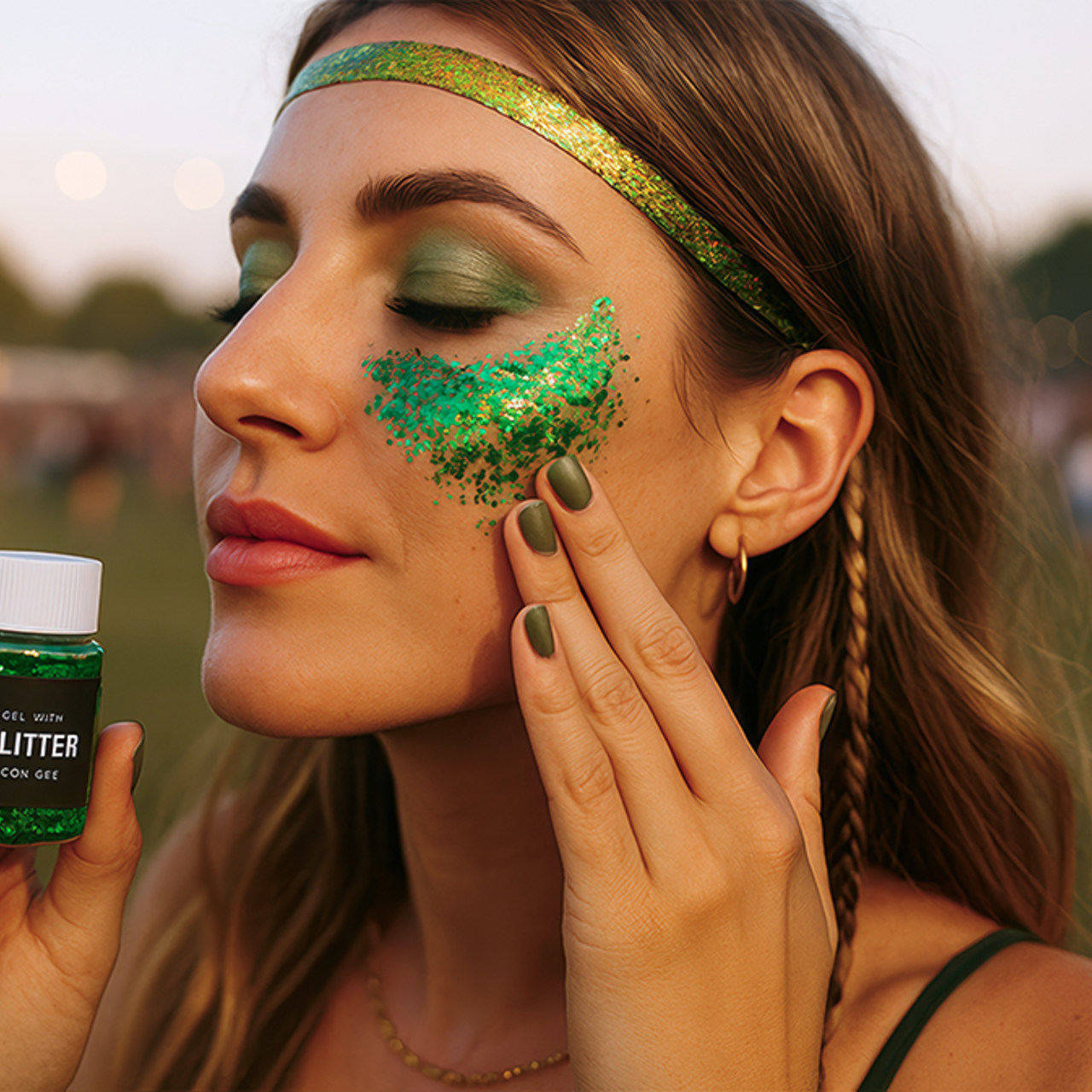 Grünes Glitter-Gel Dose