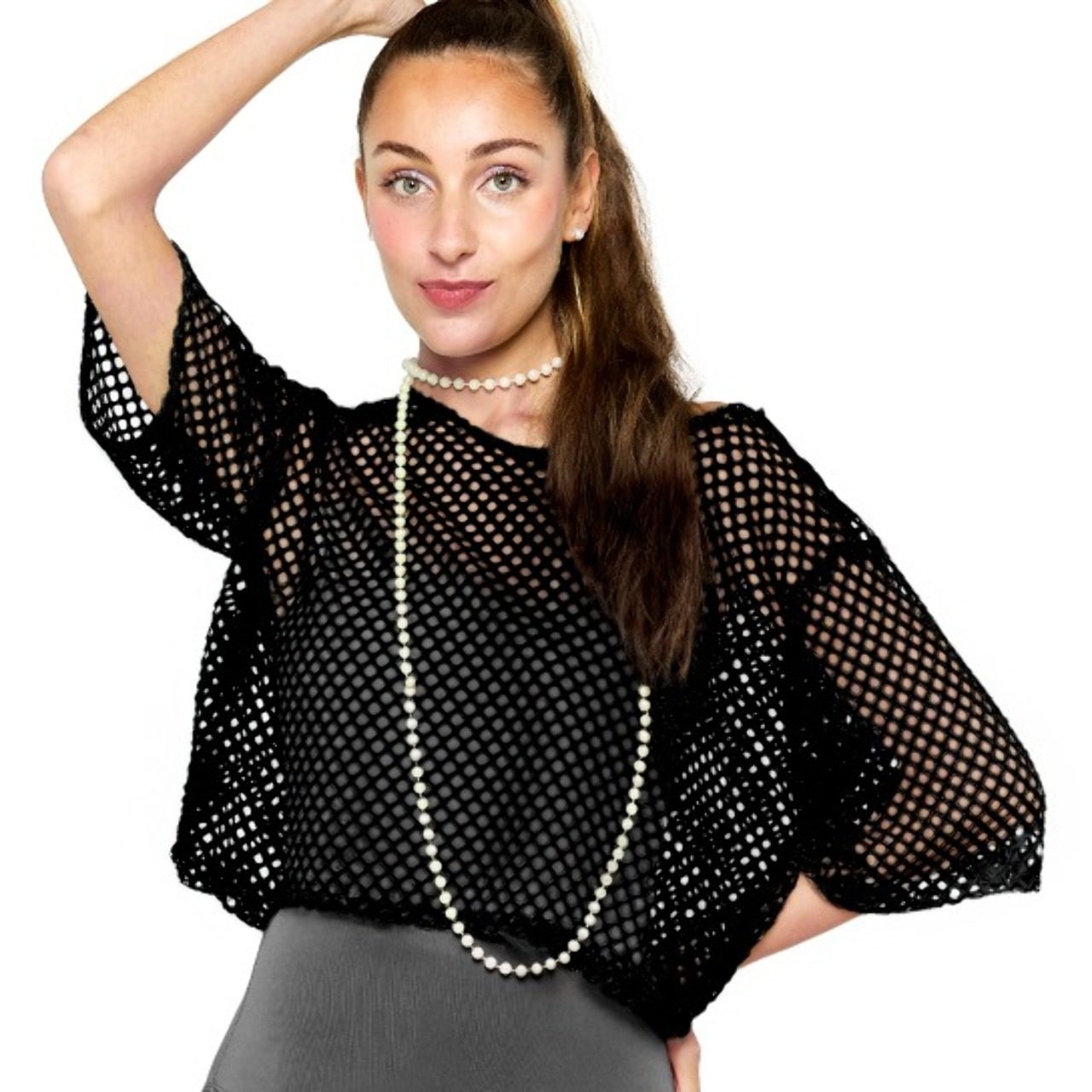 Schwarzes Netzshirt 80er Jahre eco