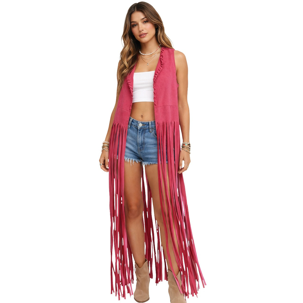 Lange rosa Hippie-Weste