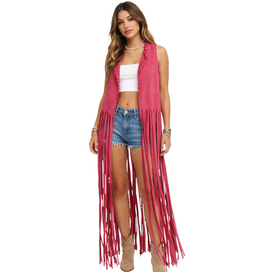 Lange Hippie-Weste in Rosa