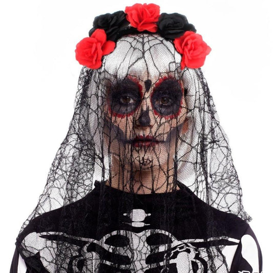 Mexikanisches Catrina-Haarreif mit Schleier