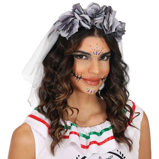 Haarreif mit grauem Zombie-Braut-Schleier