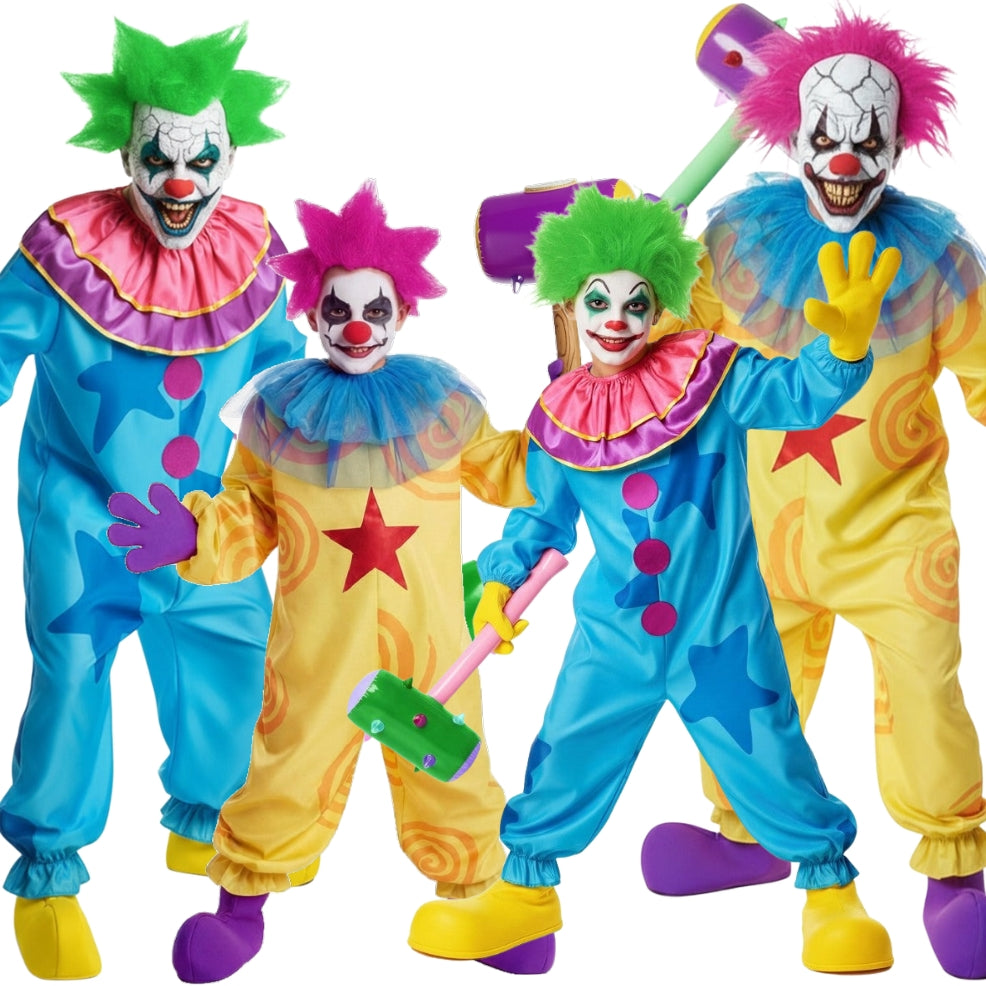 Bunte Killerclown-Gruppenkostüme