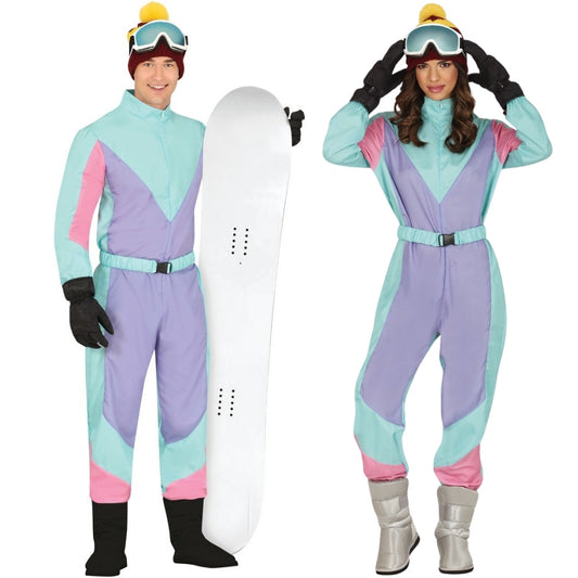 Blaue Skifahrer Pärchenkostüme 
