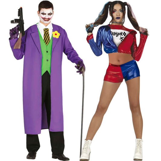 Graue Joker- und Harley-Paarkostüme