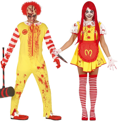 Blutige Burger-Clowns Paarkostüme
