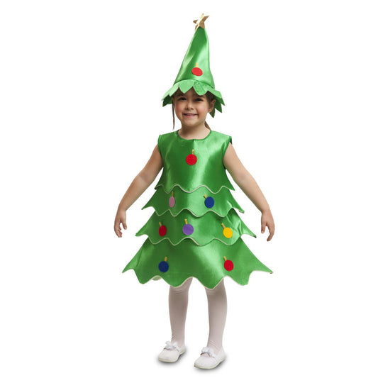 NET TOYS Weihnachtsbaum-Kostüm Für Kinder – Grün-gold Mit Lametta, Hut & Bodysuit, Größe M (130-143 Cm) Tannenbaum Bodysuit Hut