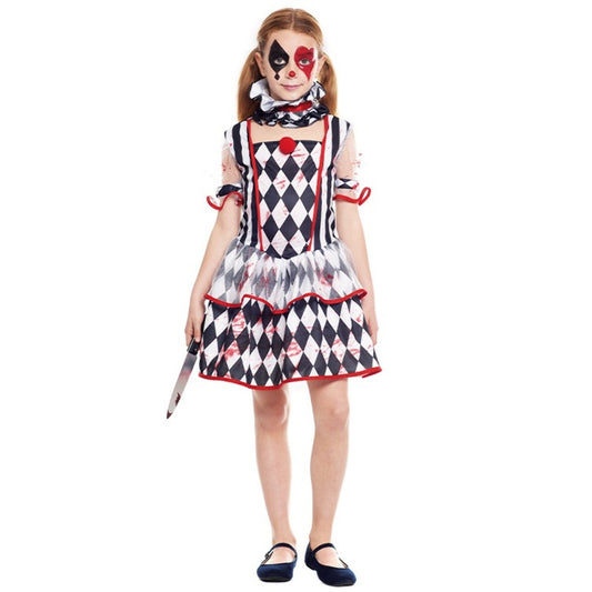 Blutiges Harlekin-Kostüm mit Rautenmuster für Mädchen