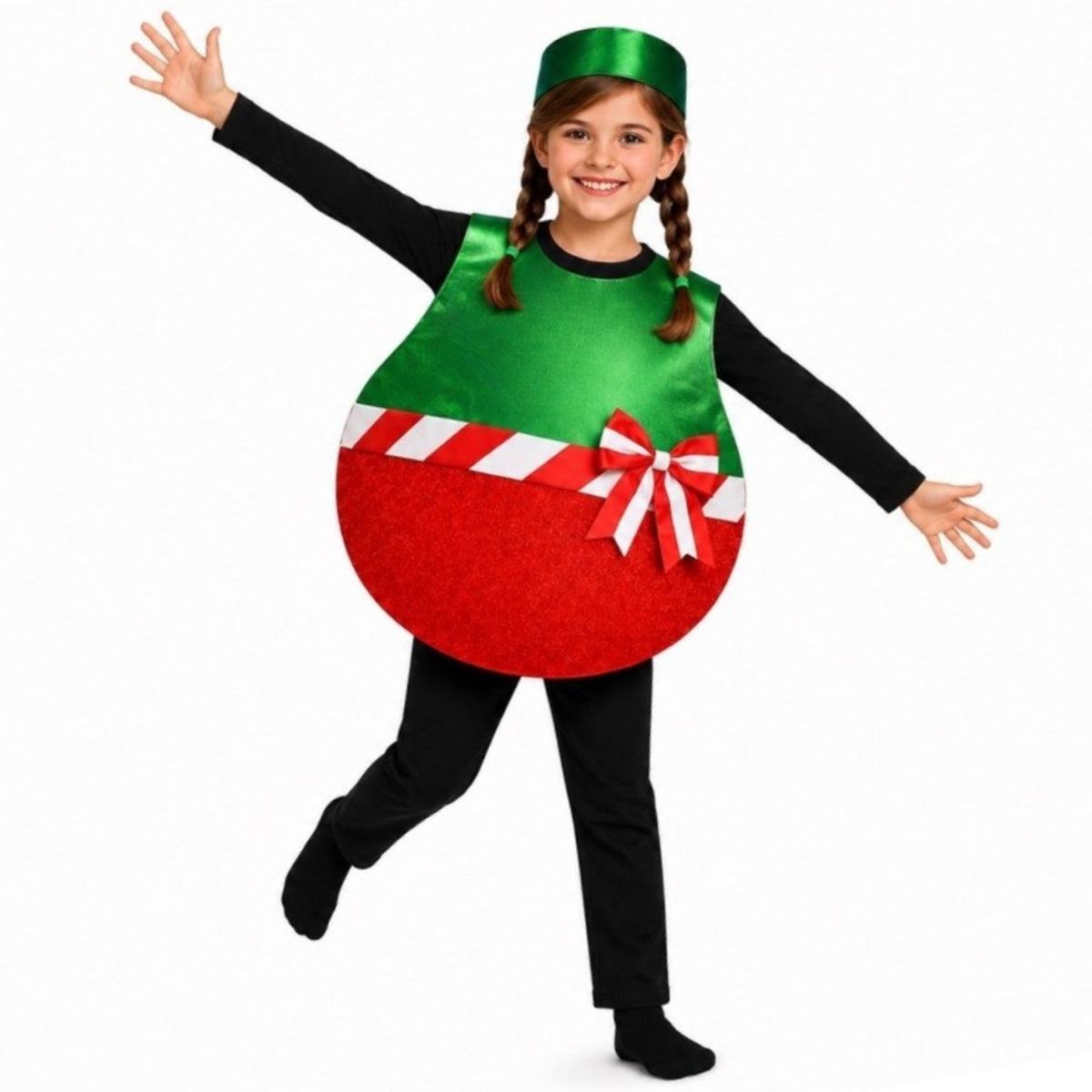 Weihnachtskugel-Kostüm mit Schleife für Kinder.