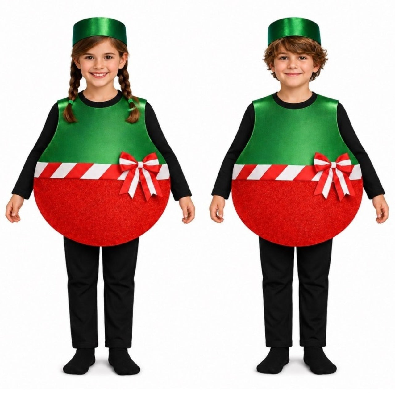Weihnachtskugel-Kostüm mit Schleife für Kinder.
