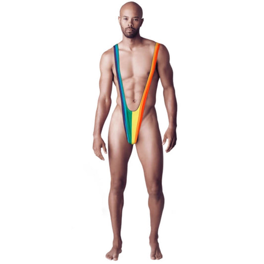 Borat Mankini Kostüm Regenbogen für Erwachsene