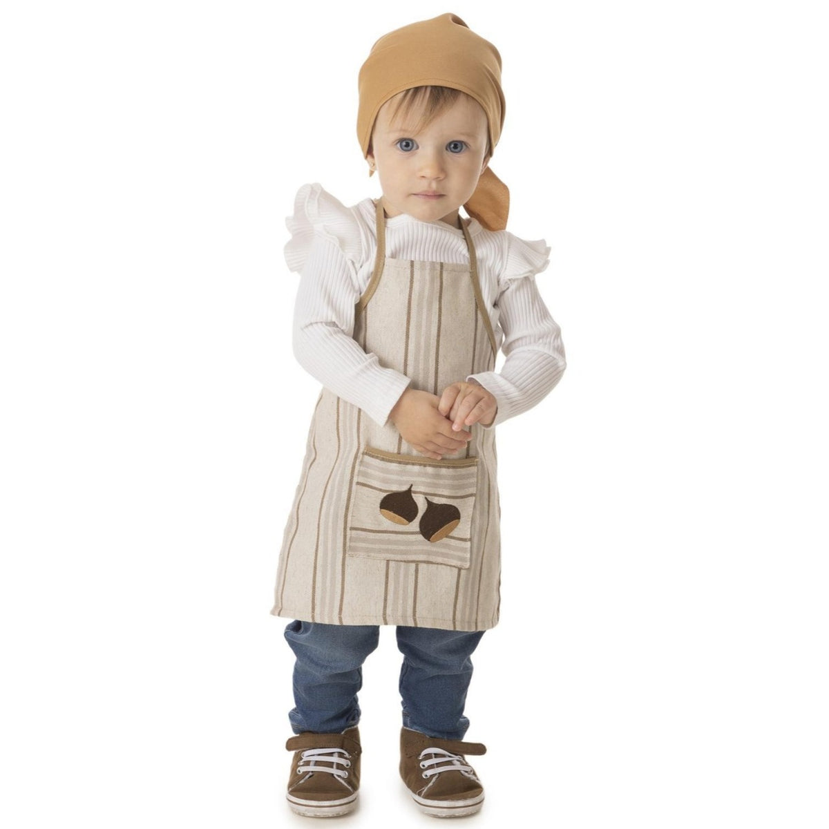 Castañera-Kostüm mit gestreifter Schürze für Babys