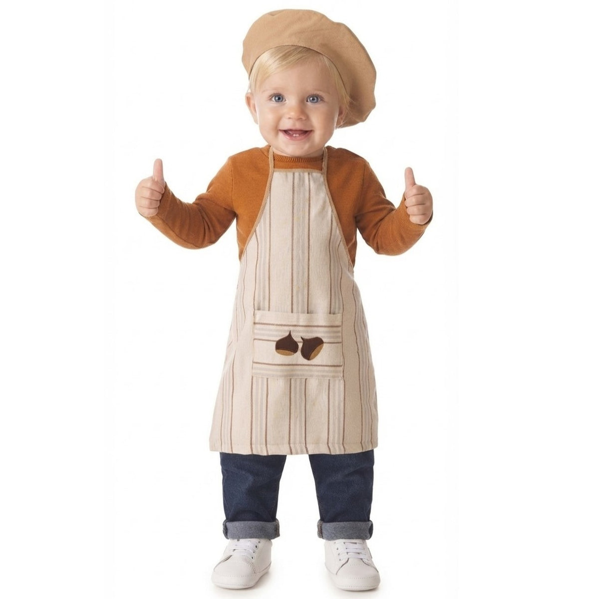 Kastanienverkäufer-Kostüm mit Streifenschürze für Babys