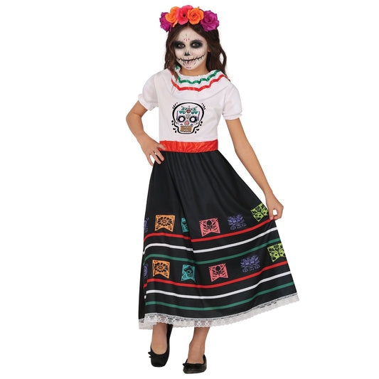 Buntes Catrina Kostüm für Mädchen