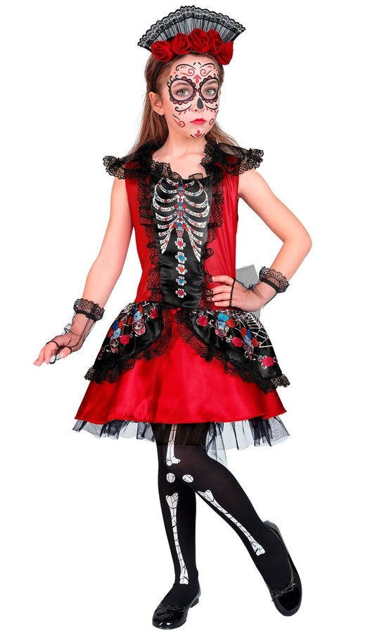 Rotes Catrina-Kostüm für Mädchen