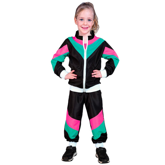 80er-Jahre-Trainingsanzug-Kostüm schwarz für Kinder