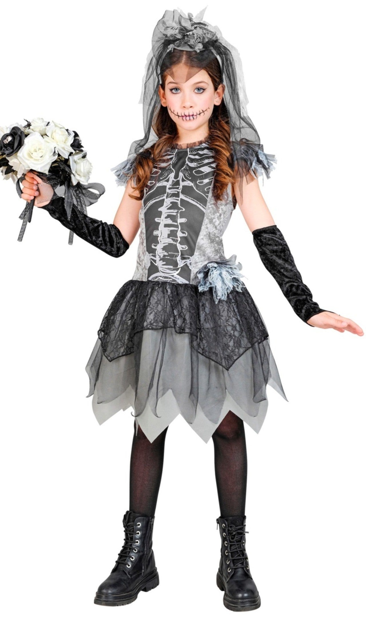 Corpse Bride-Kostüm aus Spitze für Mädchen