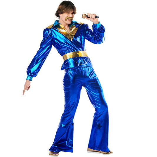 70er Jahre Disco-Kostüm blau für Herren