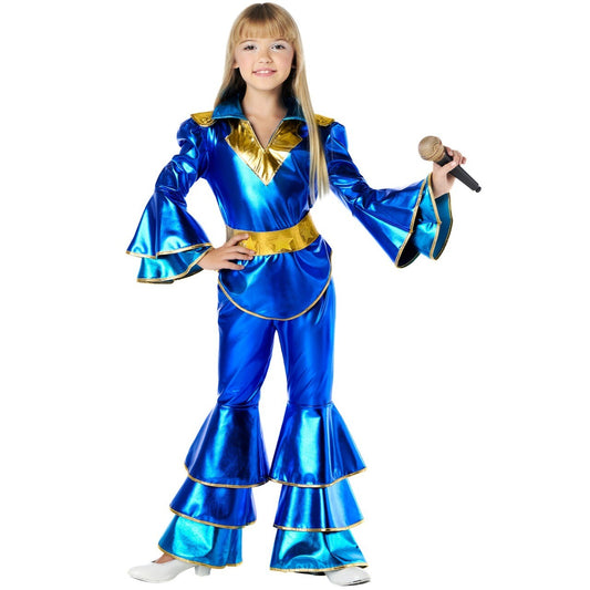 70er Jahre Disco-Kostüm blau für Mädchen