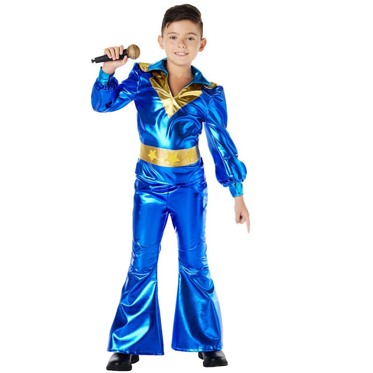 70er Jahre Disco-Kostüm blau für Jungen