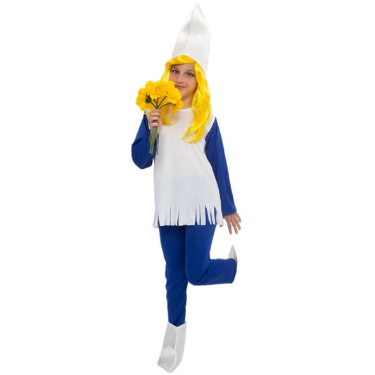 Blau-Weiss  Zwerg Kostüm mit Pantoffeln für Mädchen