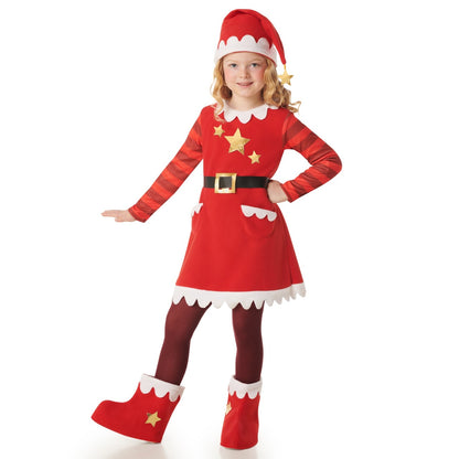 Weihnachtsfrau-Kostüm mit Sternen für Mädchen