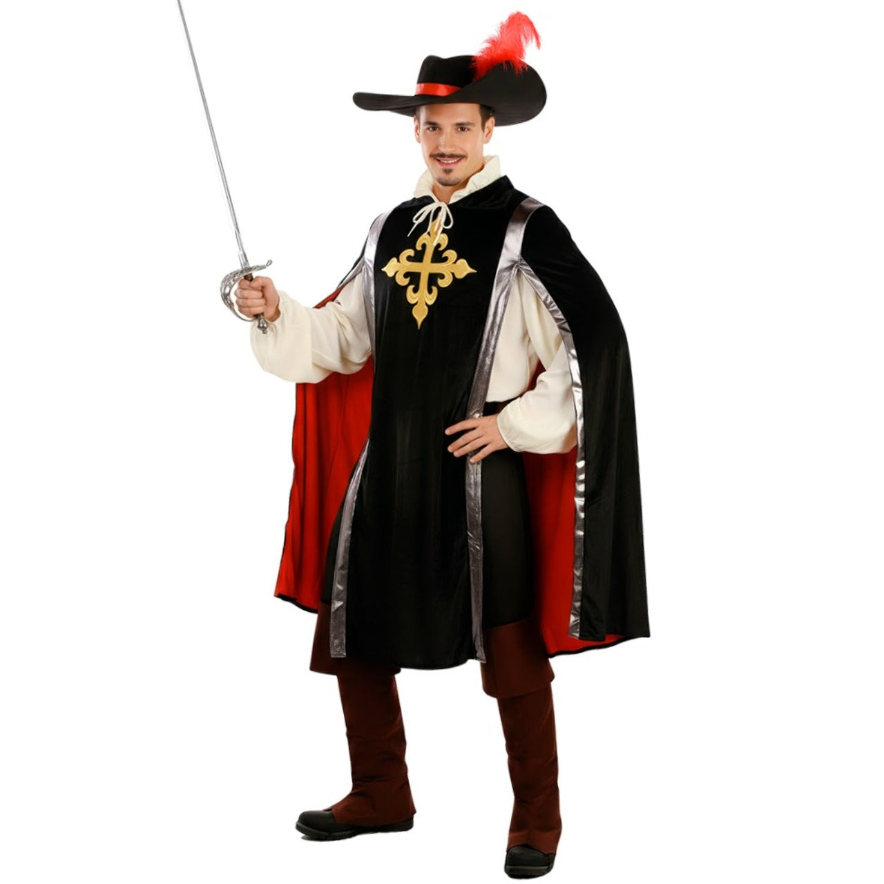 Schwarzes Musketier-Kostüm für Erwachsene