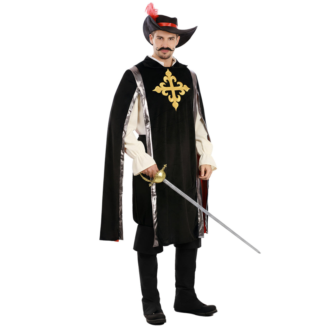 Schwarzes Musketier-Kostüm für Erwachsene